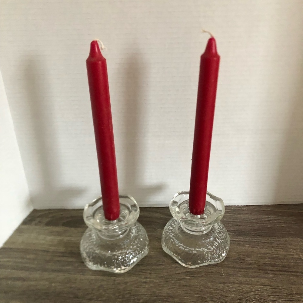 Vtg Anchor Hocking Textured Glass Candle Holders